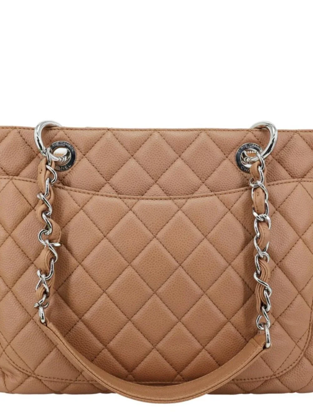 Chanel Grand Shopping Quilted Caviar Leather Tote Bag Nude